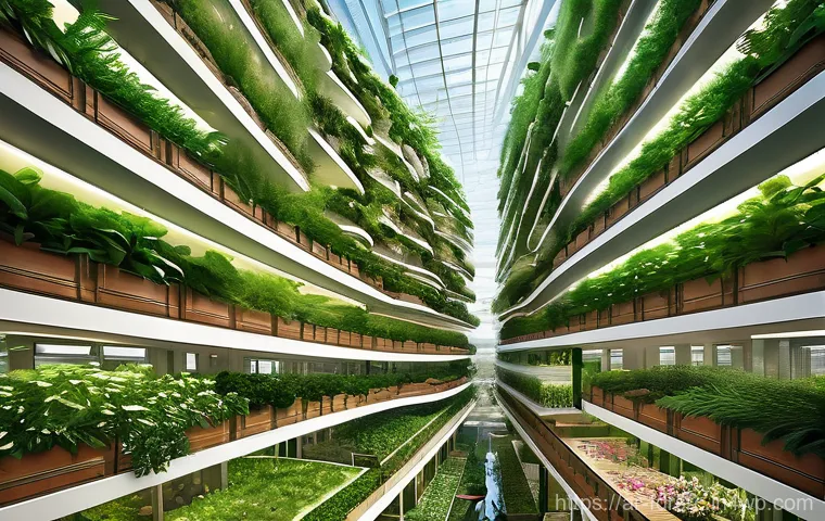 도시 농업의 혁신적 사례 연구 - Image Prompt 1: The Modern Urban Oasis of Vertical Farming** 도시 농업의 혁신적 사례 연구 - Image Prompt 1: The Modern Urban Oasis of Vertical Farming**