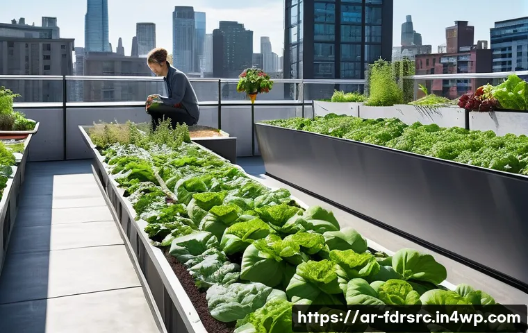 도시 식량 정의에 대한 전문가 인터뷰 - **Prompt 1: Urban Rooftop Oasis**
A vibrant, sun-drenched rooftop garden on a modern high-rise b...